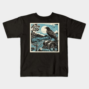 Lino Cut Birds Kids T-Shirt